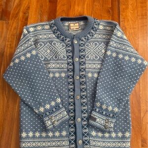 Dale Of Norway Womens Blue White Fair Isle Wool Cardigan Sweater Size Small